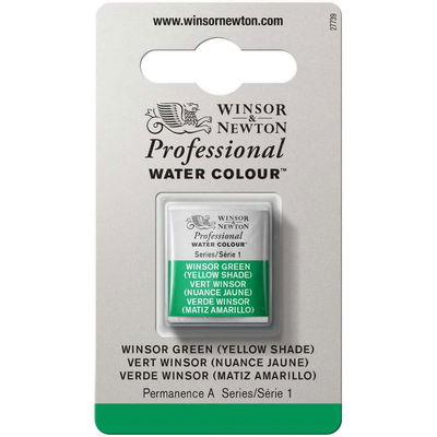 Förpackning med Winsor & Newton Professional akvarellfärg Winsor Green (Yellow Shade) halvkopp