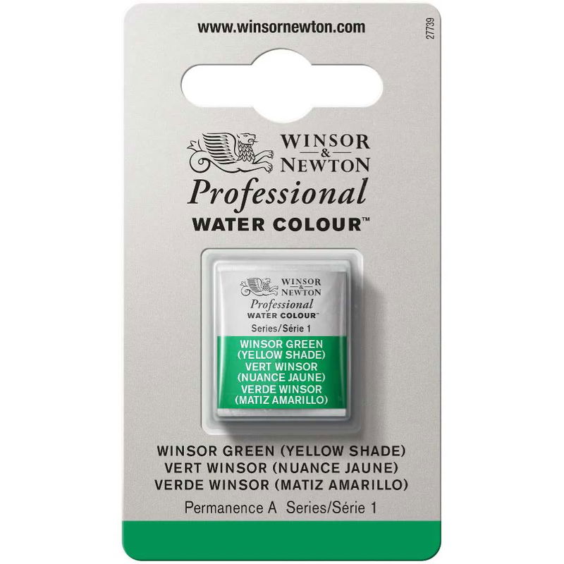 Förpackning med Winsor & Newton Professional akvarellfärg Winsor Green (Yellow Shade) halvkopp