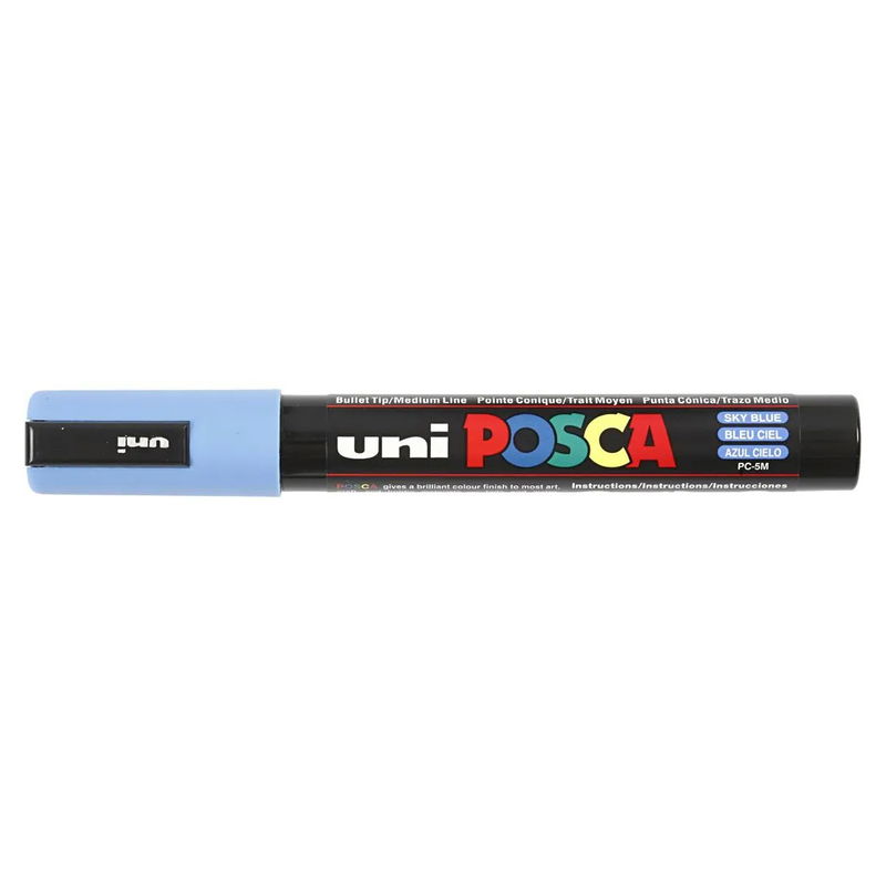 Posca PC-5M Sky Blue med kork, stängd marker sedd från sidan