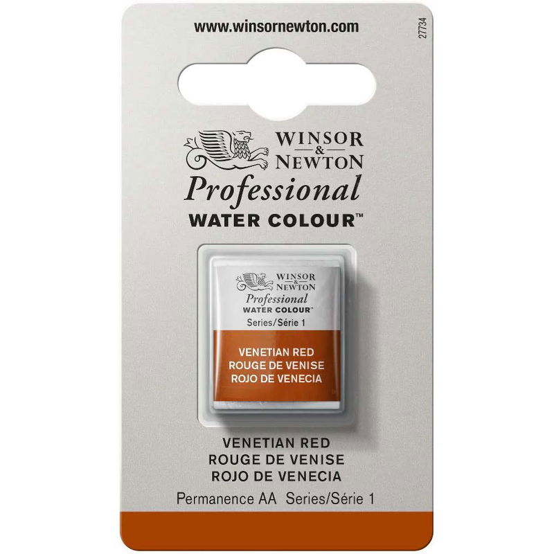 Förpackning med Winsor & Newton Professional akvarellfärg Ventian Red halvkopp