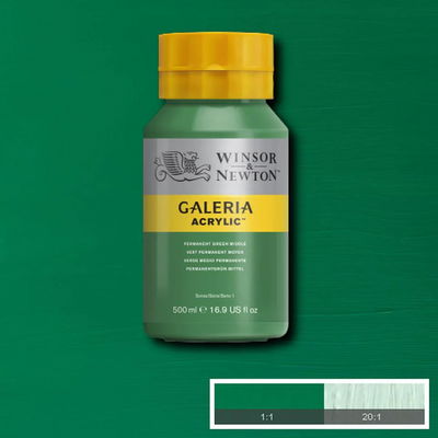 Flaska med 500 ml akrylfärg. Winsor & Newton Galeria Permanent Green Middle