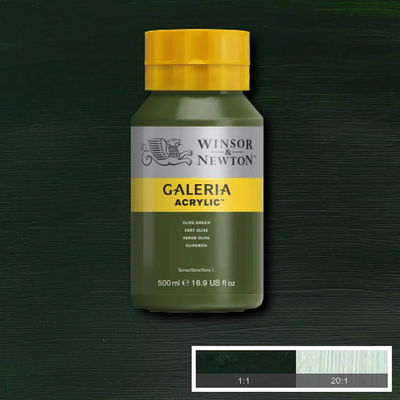 Flaska med 500 ml akrylfärg. Winsor & Newton Galeria Olive Green