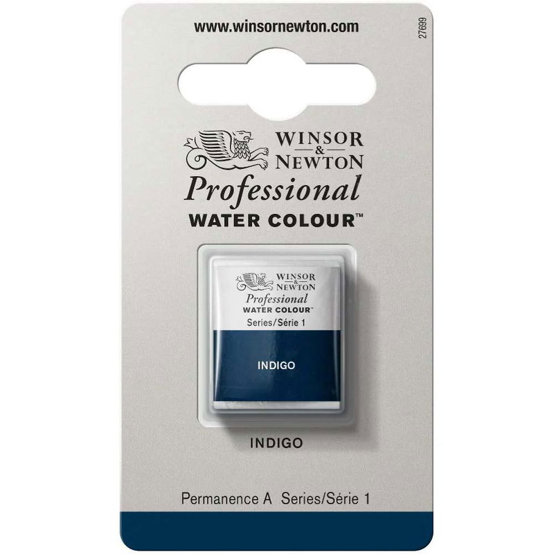 Förpackning med Winsor & Newton Professional akvarellfärg Indigo halvkopp
