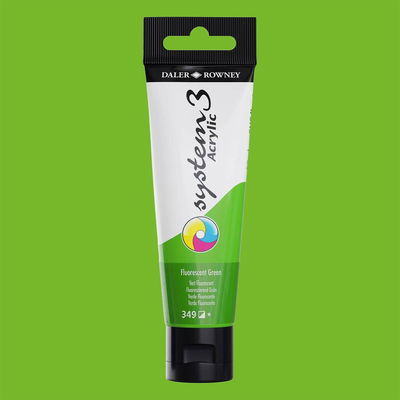 Akrylfärg i tub System3 Acrylic Fluorescent Green 349 med färgprov