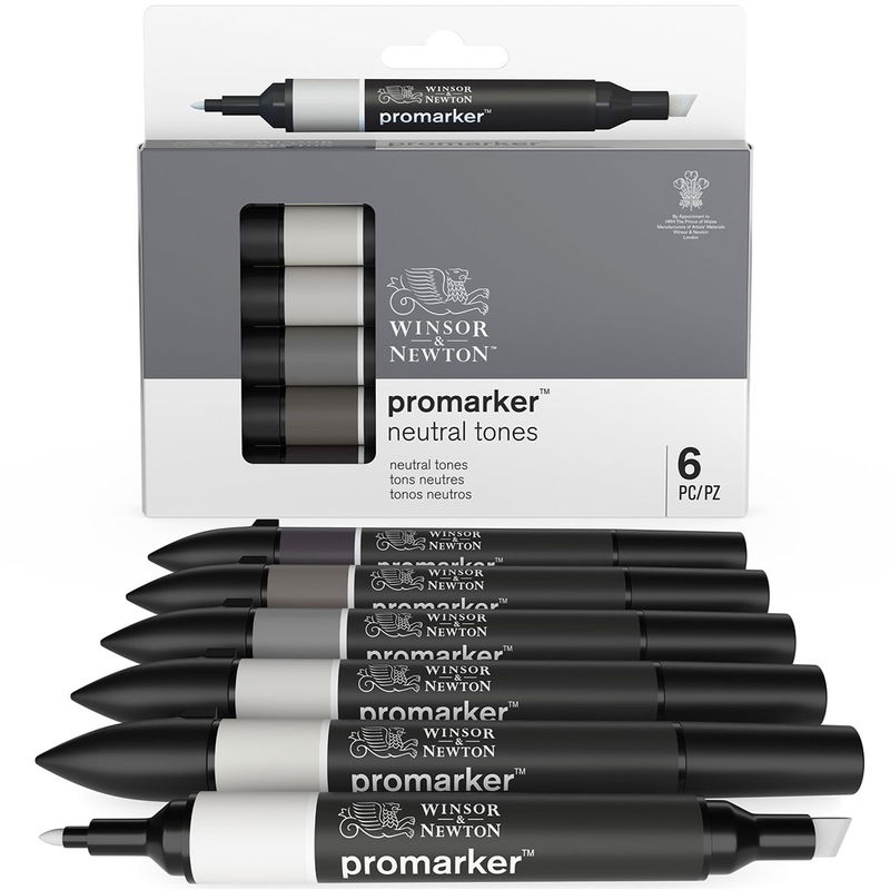 Winsor & Newton Promarker Neutral Tones 6-pack med pennor och förpackning