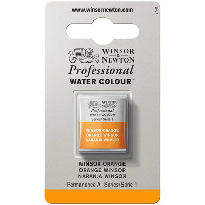 Förpackning med Winsor & Newton Professional akvarellfärg Winsor Orange halvkopp