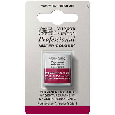 Förpackning med Winsor & Newton Professional akvarellfärg Permanent Magenta halvkopp