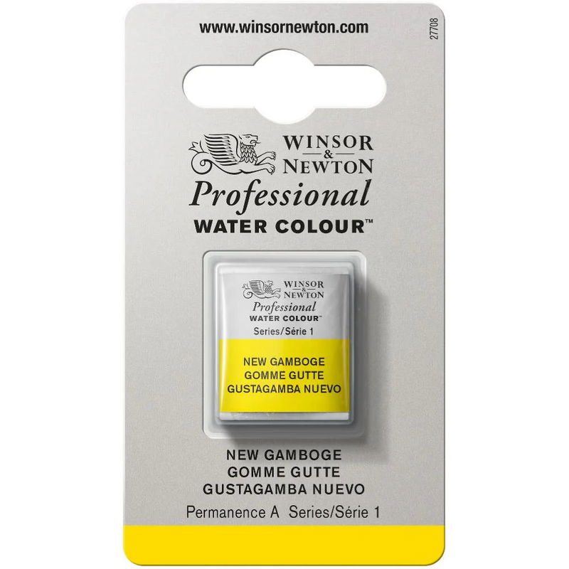 Förpackning med Winsor & Newton Professional akvarellfärg New Gamboge halvkopp
