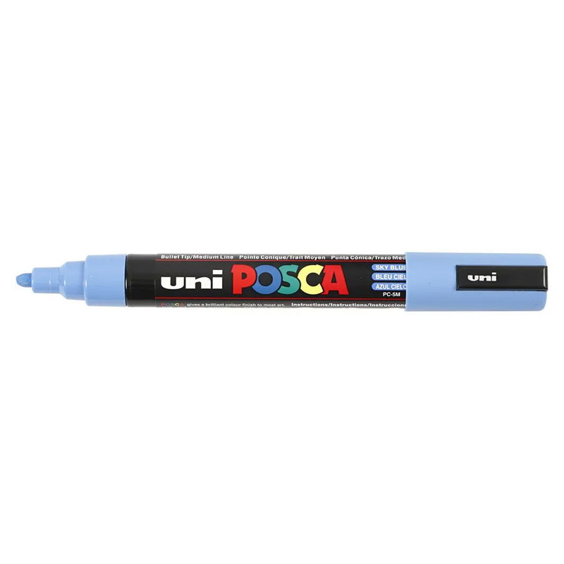 Posca PC-5M Sky Blue med spets synlig, öppen marker sedd från sidan