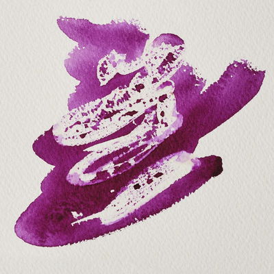 Exempel på akvarellmålning i lila där färglös maskeringsvätska från Winsor & Newton bevarat vita partier för att framhäva kontraster och detaljer.