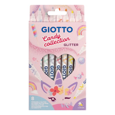 Giotto Candy Collection glitterpennor, 8 st kvalitativa pennor med tydligt glitter