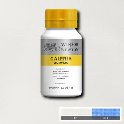 Tub med 500 ml flaska akrylfärg. Winsor & Newton Galeria Mixing White