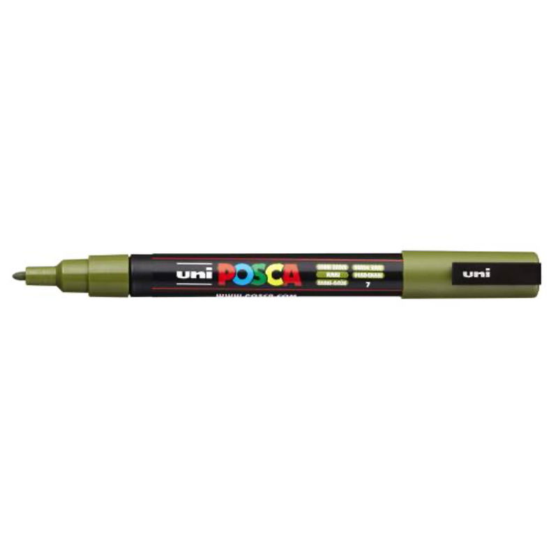 Posca PC-3M Khaki Green med spets synlig, öppen marker sedd från sidan