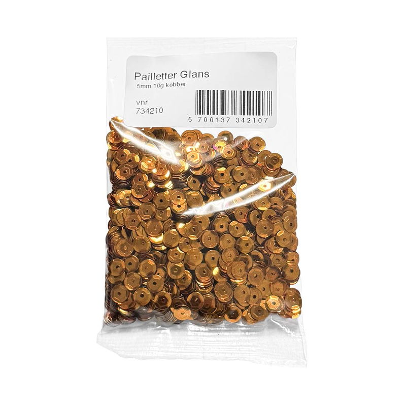 Påse med koppar paljetter 5 mm 10 g för dekoration och pyssel