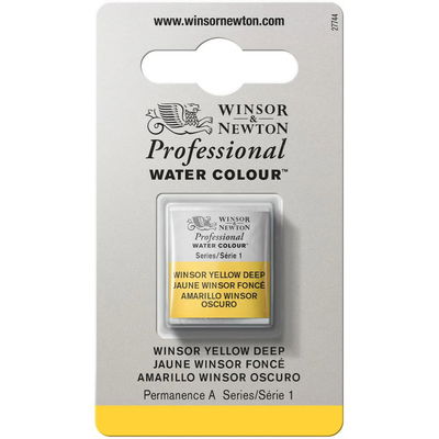 Förpackning med Winsor & Newton Professional akvarellfärg Winsor Yellow Deep halvkopp