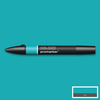 Winsor & Newton Promarker Turquoise C247 marker med färgprov och bakgrund i samma ton