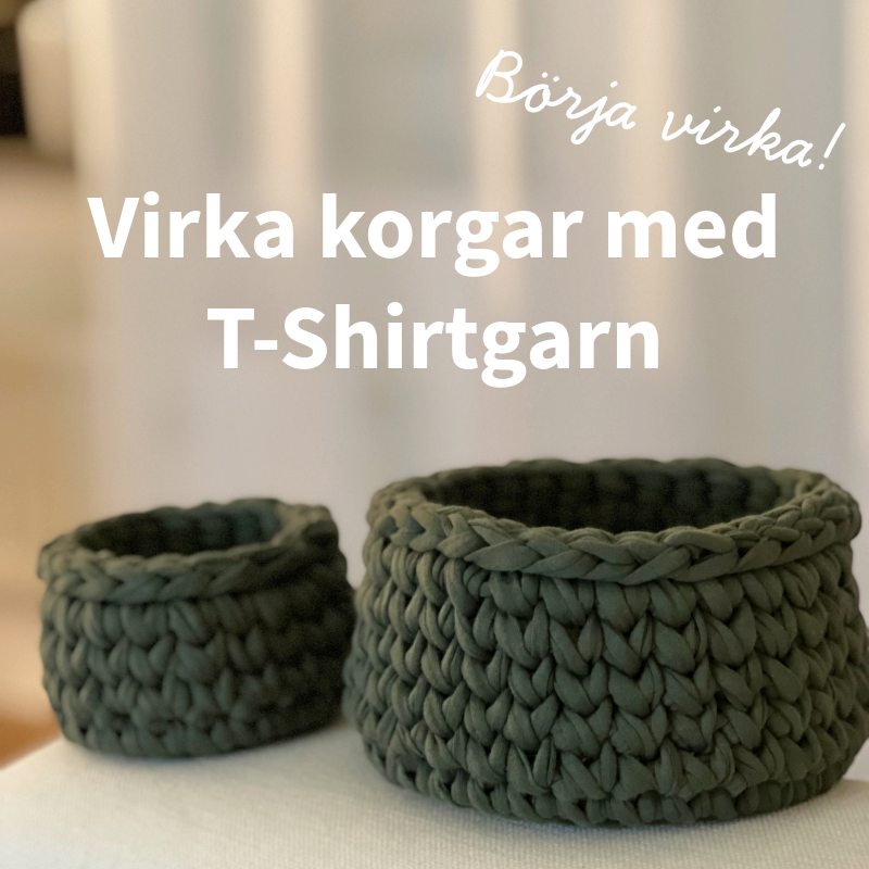 Korgar gjorda med korgbotten och T-Shirtgarn