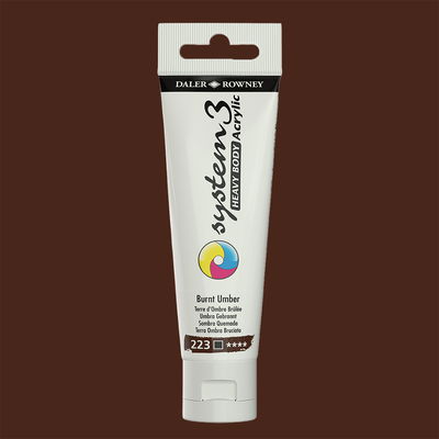 Akrylfärg i tub System3 Heavy Body Burnt Umber 223 med färgprov