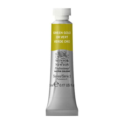 Förpackning med Winsor & Newton Professional akvarellfärg Green Gold 5 ml tub