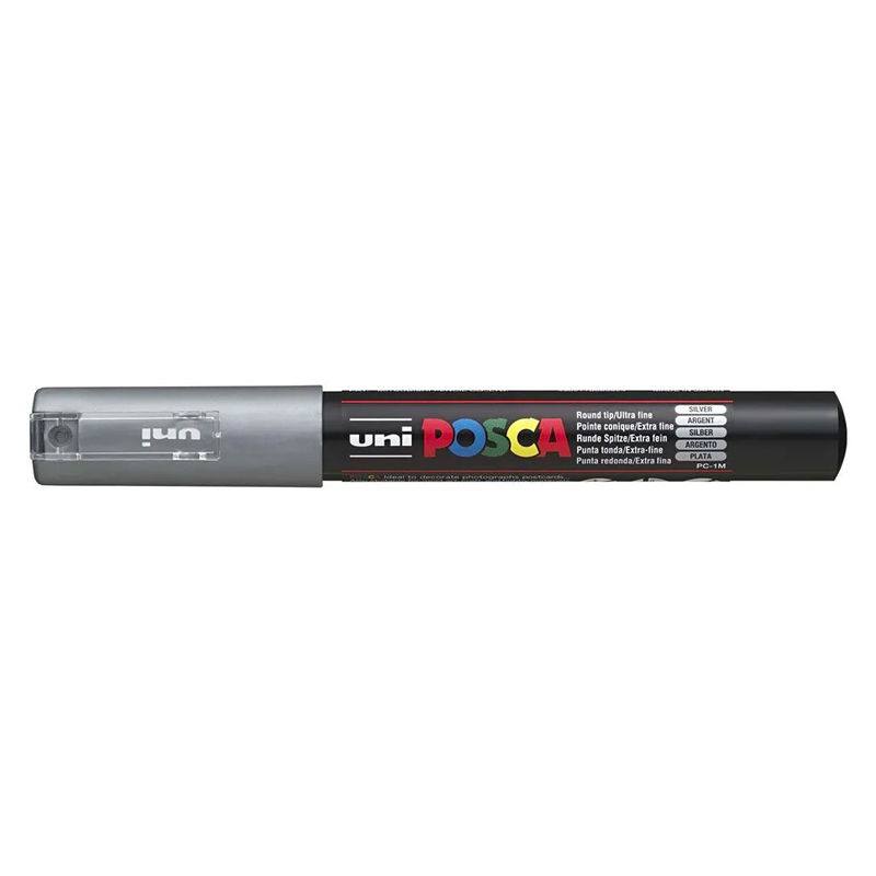 Posca PC-1MC Silver med kork, stängd marker sedd från sidan