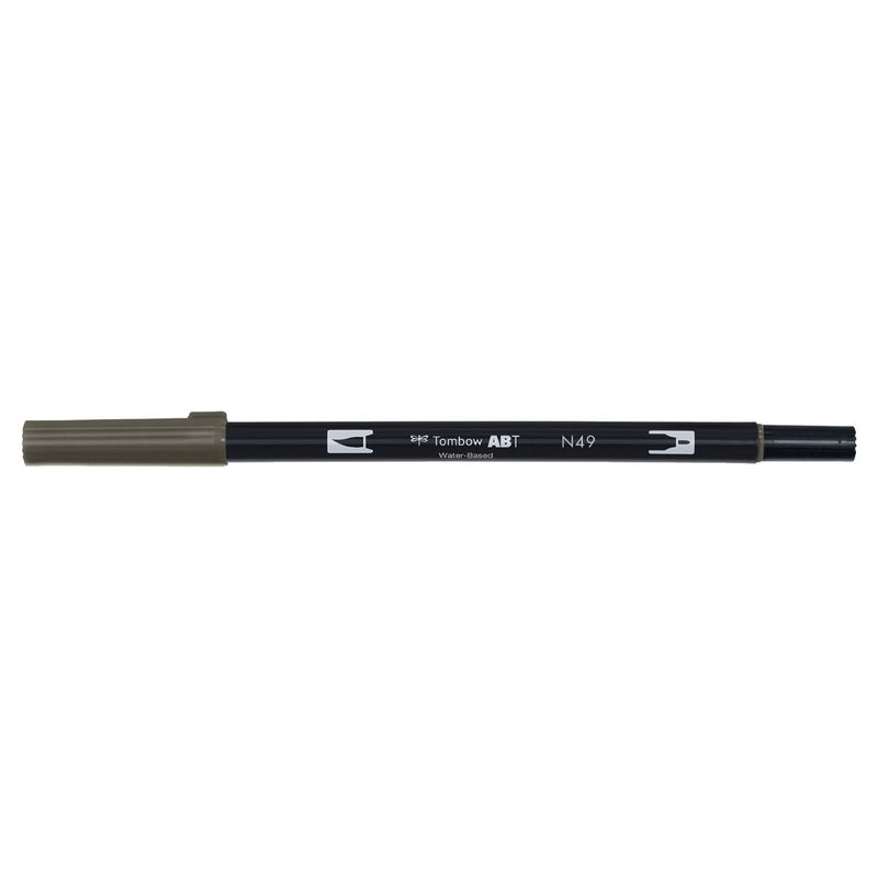 Vattenbaserad penna med två spetsar, en fineliner och en penselspets, Tombow ABT Dual brush Warm Gray 8