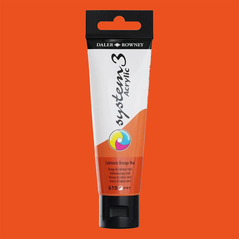 Daler-Rowney System3 Akrylfärg Cadmium Orange Hue 619 59 ml färgprov i stark orange nyans