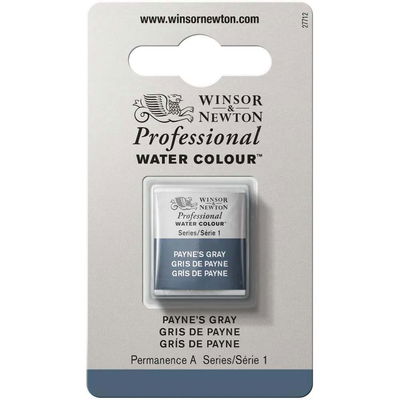 Förpackning med Winsor & Newton Professional akvarellfärg Payne's Gray halvkopp
