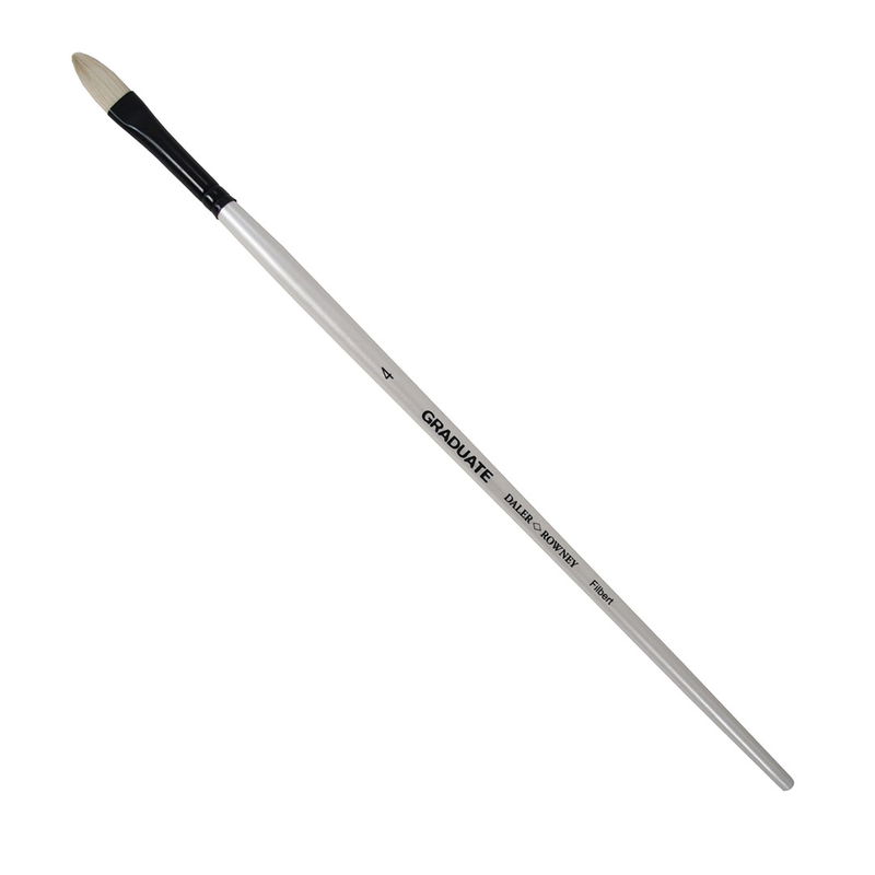 Daler-Rowney Graduate Bristle Filbert Nr 4 Long Handle pensel med Chungking-svinborst, svart hylsa och pärlvitt skaft