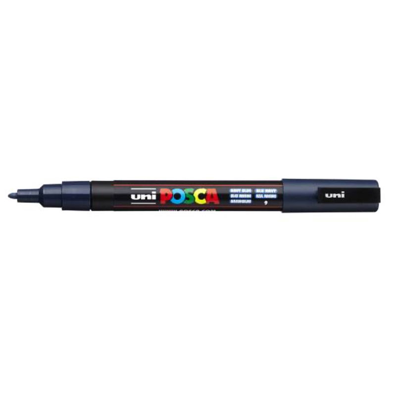 Posca PC-3M Navy Blue med spets synlig, öppen marker sedd från sidan