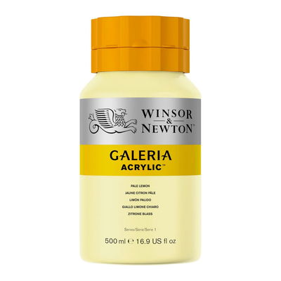 Tub med 500 ml flaska akrylfärg. Winsor & Newton Galeria Pale Lemon