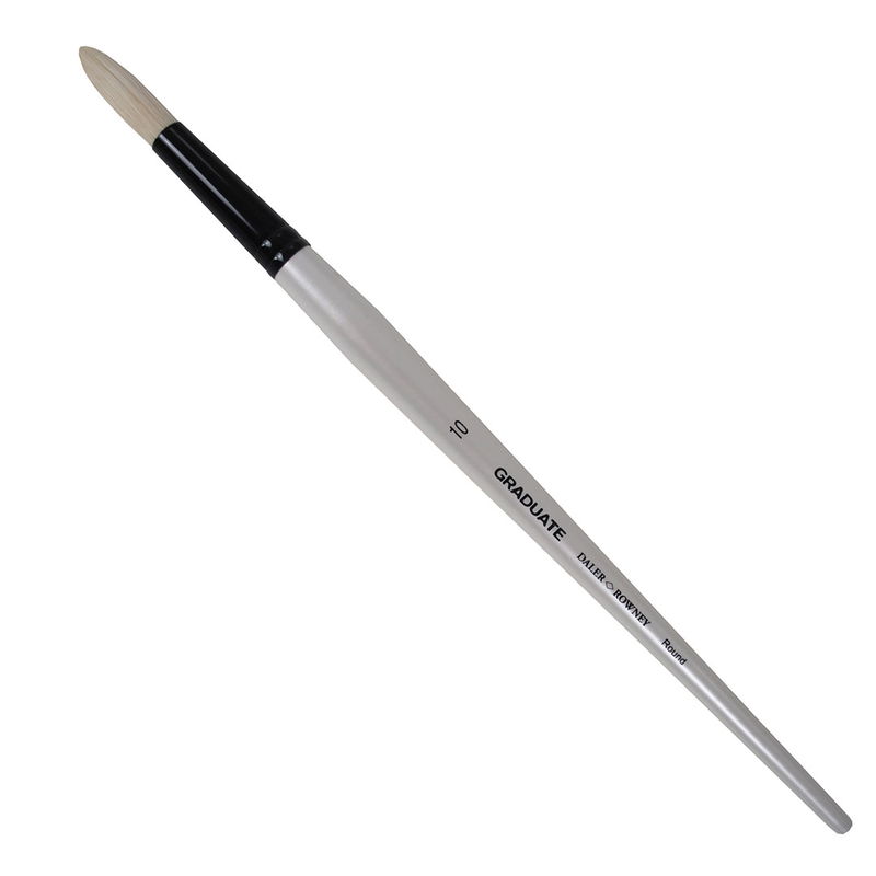 Daler-Rowney Graduate Bristle Round Nr 10 Long Handle pensel med Chungking-svinborst, svart hylsa och pärlvitt skaft