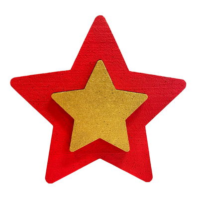 Röd och guld frigolitstjärna 30 cm Rödmålad frigolitstjärna med guldmålad mindre stjärna för julpyssel och dekoration