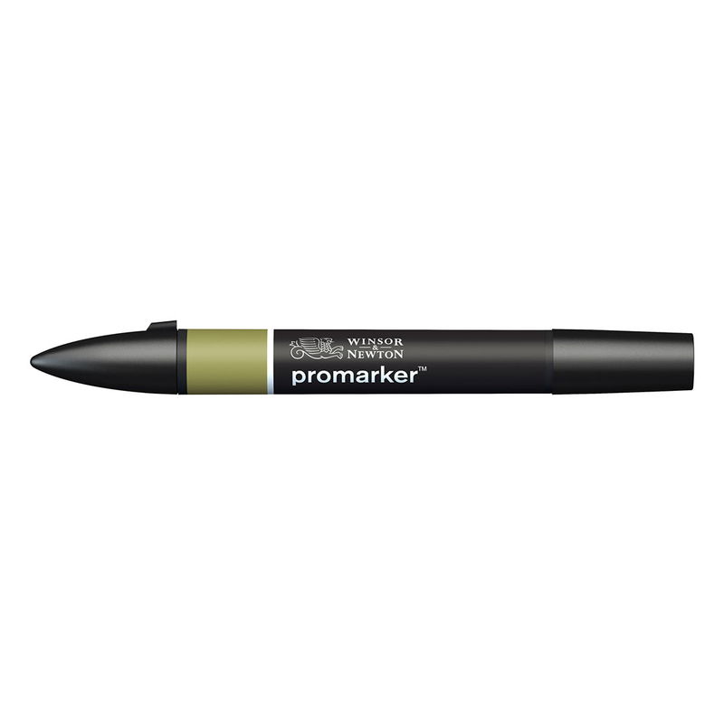 Winsor & Newton Promarker Olive Green Y724 marker med dubbelspets frilagd på vit bakgrund