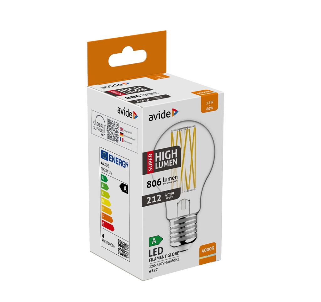 LED E27-ljuskälla 3,8W | Neutralvit 4000K | A60 | Super-high lumen