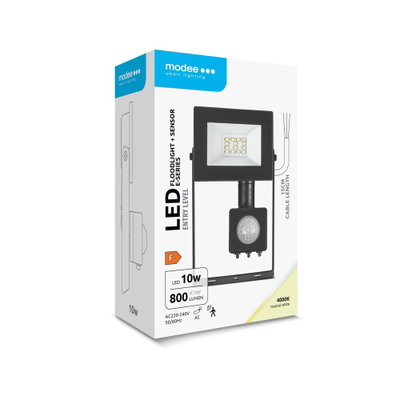 Modee Lighting LED strålkastare 10W |  Neutralvit 4000K | IP54 | + sensor