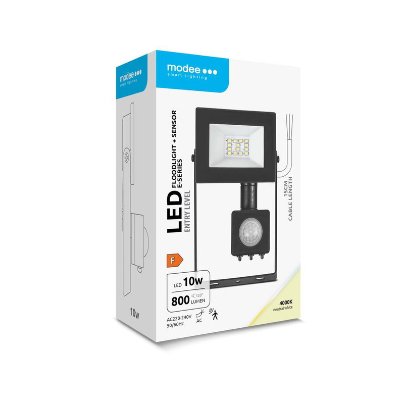 Modee Lighting LED strålkastare 10W |  Neutralvit 4000K | IP54 | + sensor