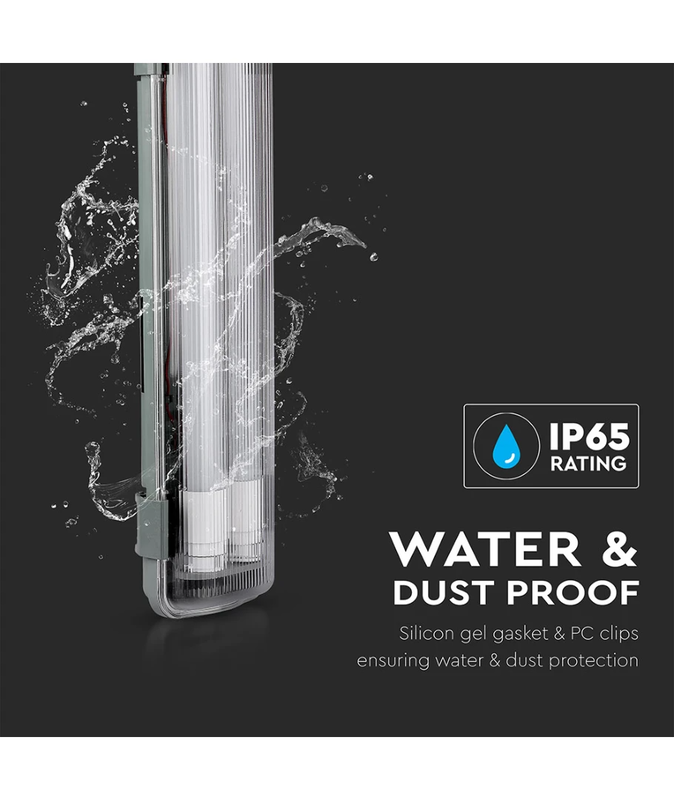 V-TAC | LED-lysrörsarmatur 150 cm | 2x22W | Kallvit 6400K | IP65 | Inkl. lysrör