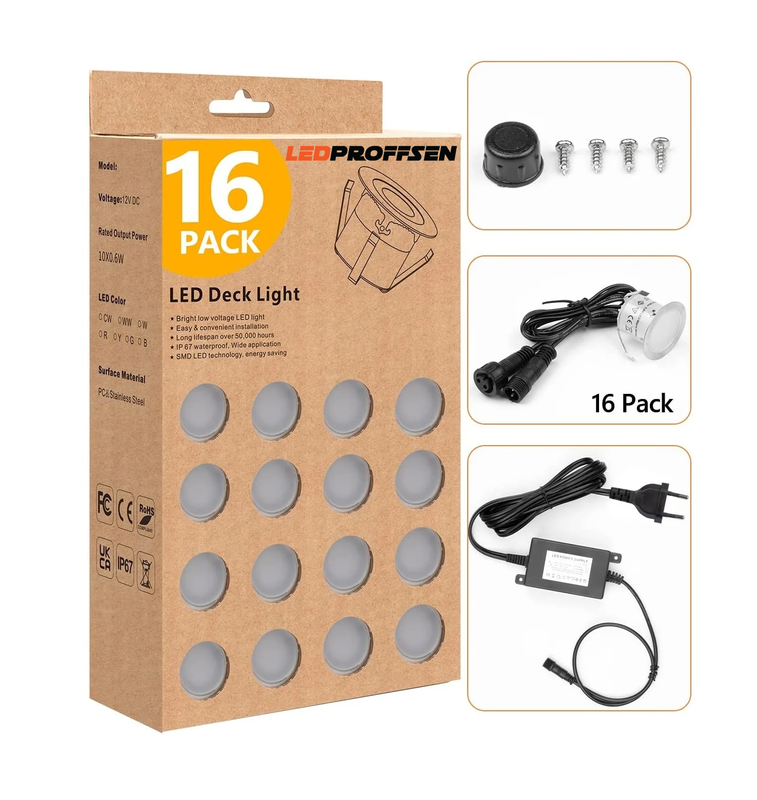 Decklights 16-pack | 12V | IP67 | Varmvit 3000K