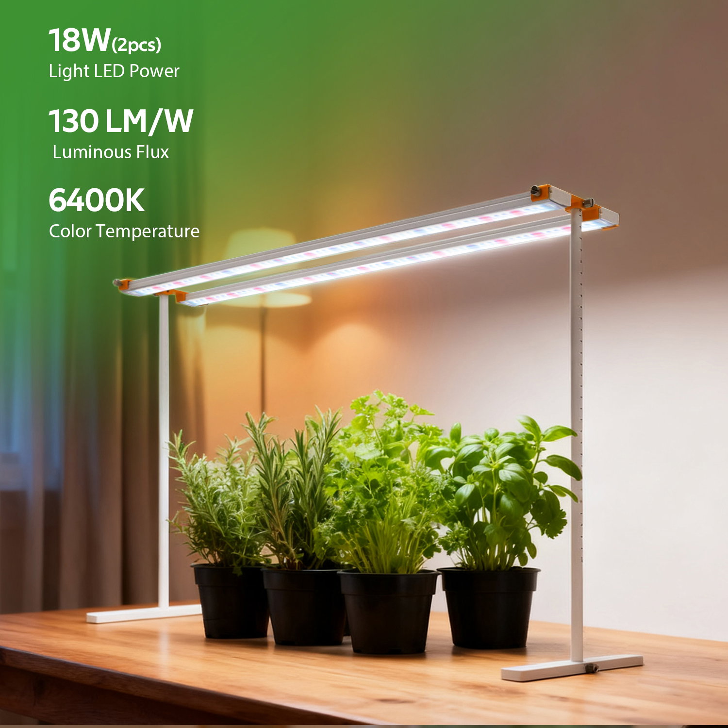 Växtbelysning Dual-bar 36W | Komplett-kit | Inkl. timer och stativ | 60 cm