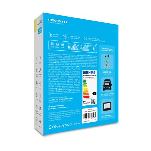 Modee Lighting LED strålkastare 50W | Kallvit 6000K | IP54 | + sensor