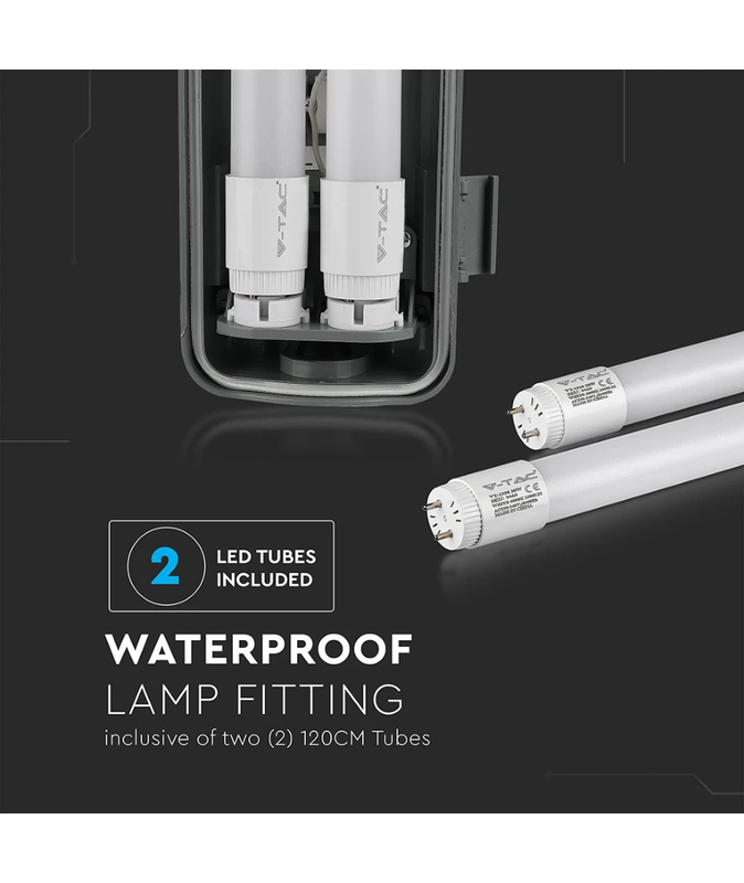 V-TAC | LED-lysrörsarmatur 150 cm | 2x22W | Kallvit 6400K | IP65 | Inkl. lysrör