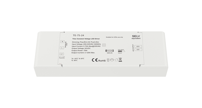 Dimbar strömförsörjning | 75W | 24V | RF + Push-dim