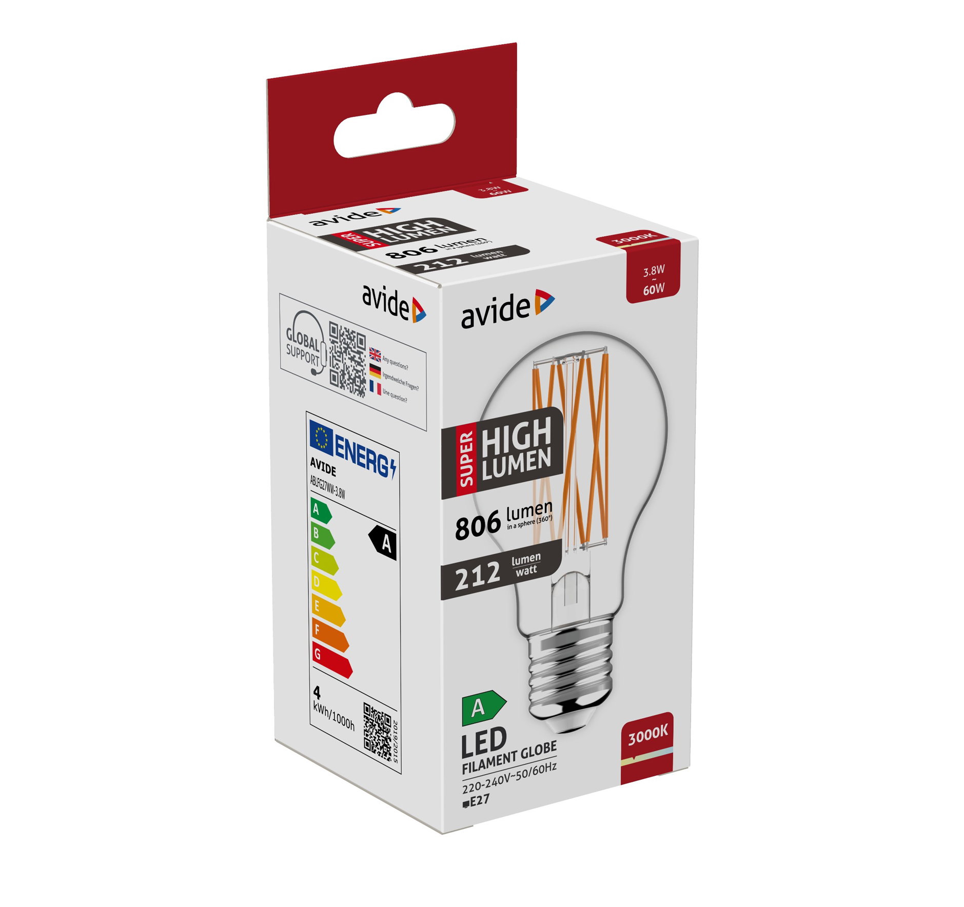 LED E27-ljuskälla 3,8W | Varmvit 3000K | A60 | Super-high lumen