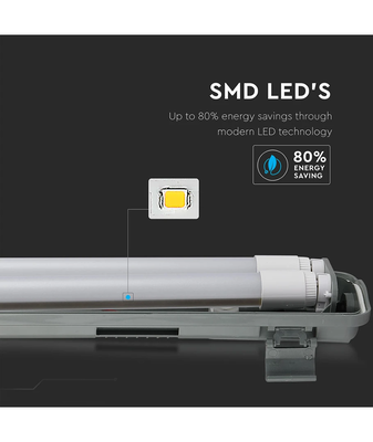 V-TAC | LED-lysrörsarmatur 150 cm | 2x22W | Kallvit 6400K | IP65 | Inkl. lysrör