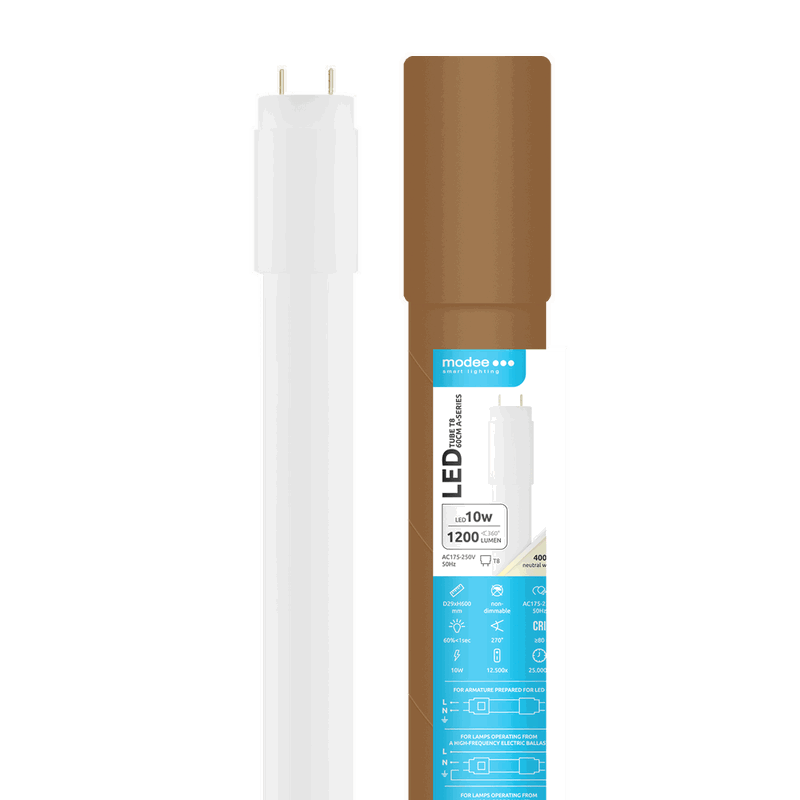 Modee | LED-lysrör 60cm | Neutralvit 4000K | 10W | 120 LM/W | Glas Modee | LED-lysrör 60cm | Neutralvit 4000K | 10W | 120 LM/W | Glas