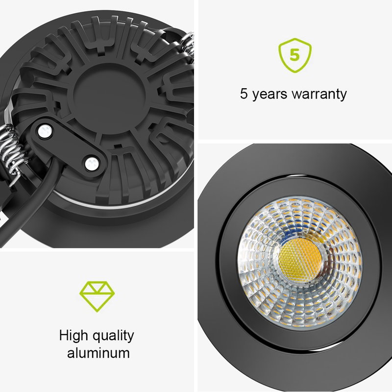 6-pack | LED Downlight Slimmy Svart | 8W | CCT | 2700-3000K-4000K | IP65 | Dimbar | Värmeskydd