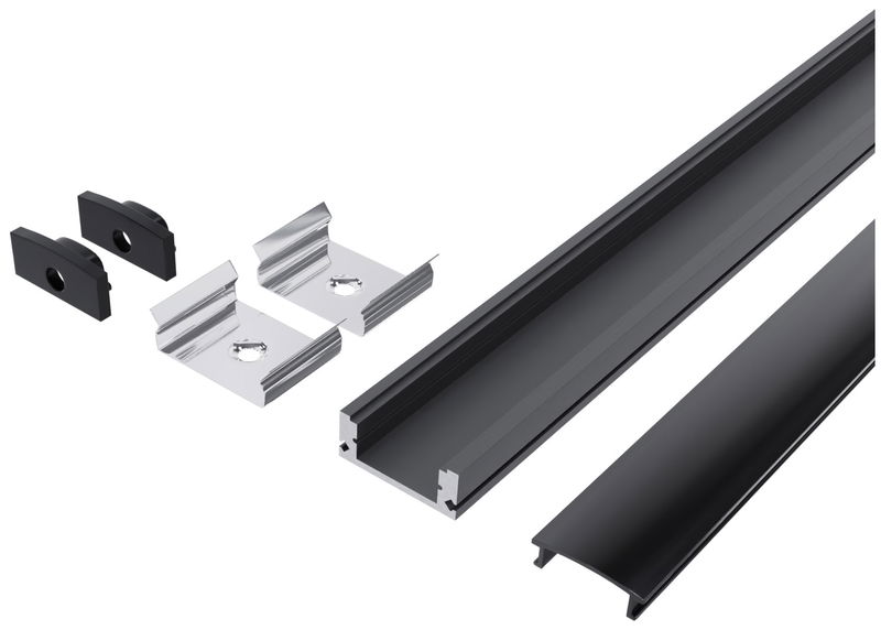 LED Strip profil Aluminium 1m | 17,4x7mm | Svart