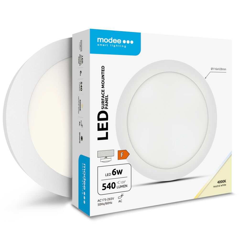 LED Downlight | Neutralvit 4000K | 6W | ø116 mm | Rund | Utanpåliggande