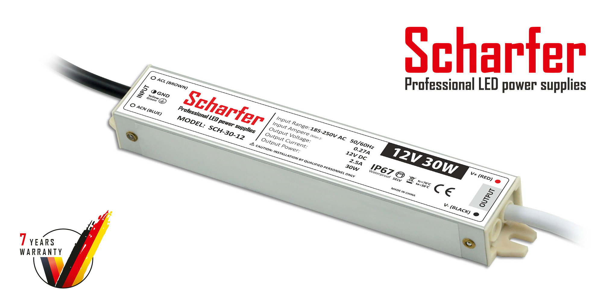 LED-transformator | 30W | 12V | 2.5A | IP67