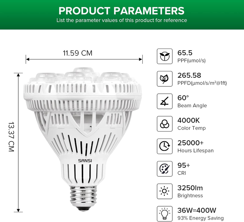 SANSI 36W LED Växtlampa E27 | Full Spectrum